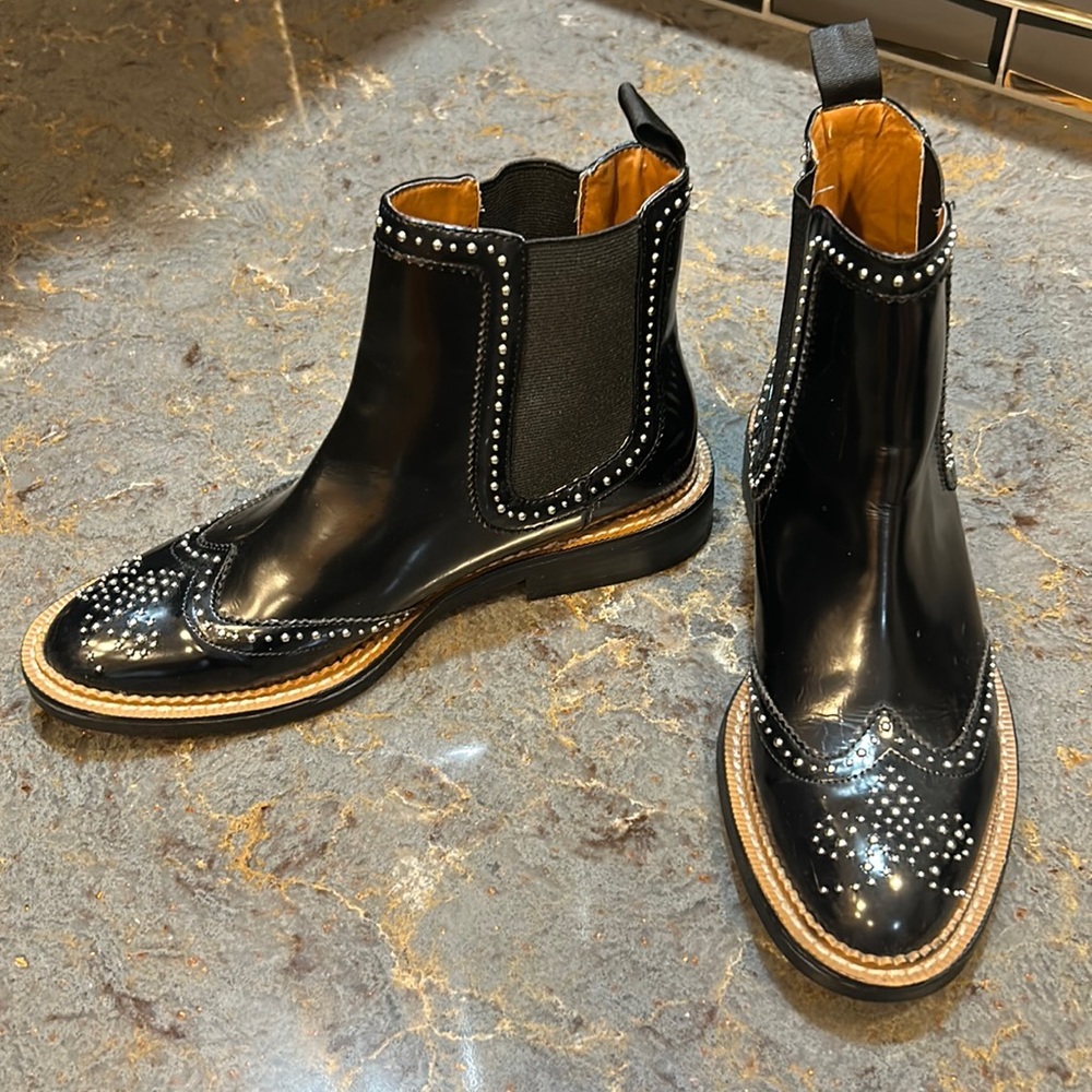 Zara Woman black studded ankle boots, size 37/ 6.5.